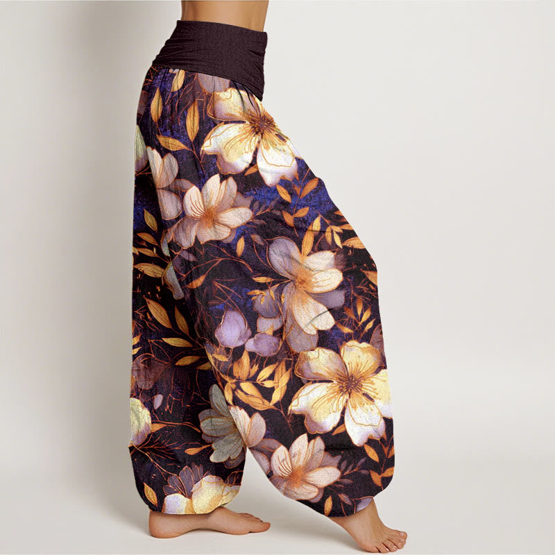 Pantalon sarouel à taille élastique pour femme, motif fleurs blanches crémeuses, Buddha Stones - image 7