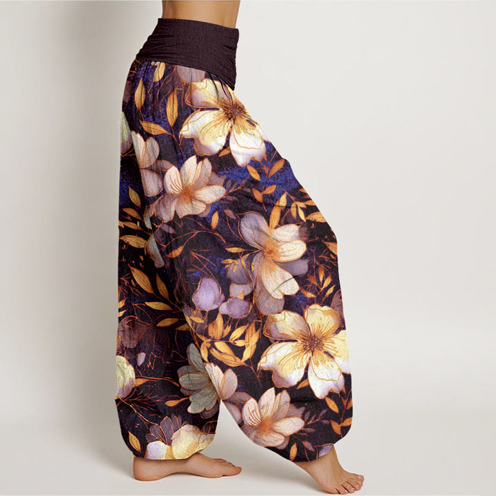 Pantalon sarouel à taille élastique pour femme, motif fleurs blanches crémeuses, Buddha Stones - image 7