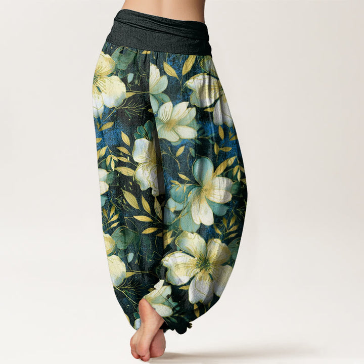 Pantalon sarouel à taille élastique pour femme, motif fleurs blanches crémeuses, Buddha Stones - image 9