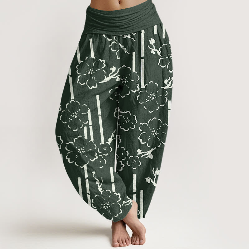 Pantalon sarouel à taille élastique pour femme, motif floral et Buddha Stones - Vert de mer - US22，UK/AU26，EU54 (6XL) - image 1