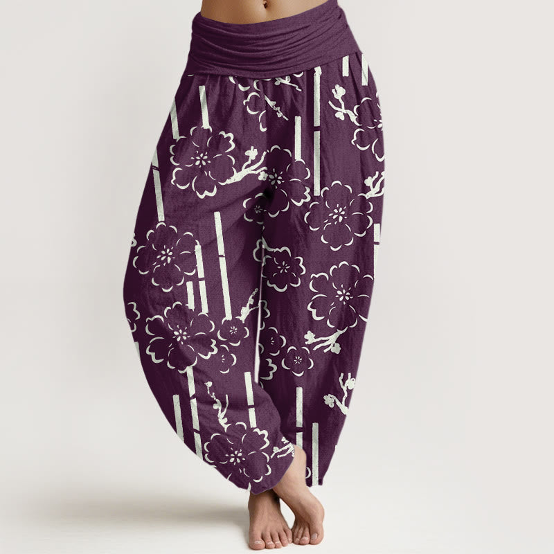 Pantalon sarouel à taille élastique pour femme, motif floral et Buddha Stones - Violet - US22，UK/AU26，EU54 (6XL) - image 8