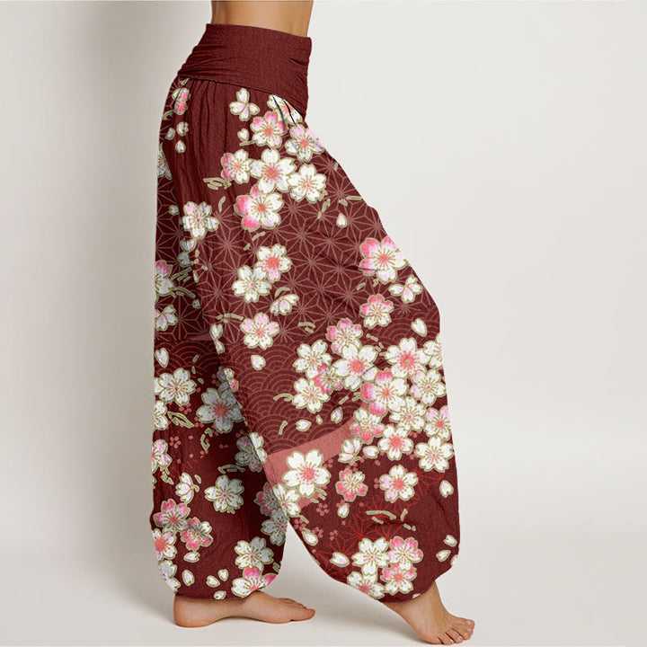 Pantalon sarouel à taille élastique pour femme, motif Buddha Stones, fleurs de cerisier roses et étoiles à six branches - image 3