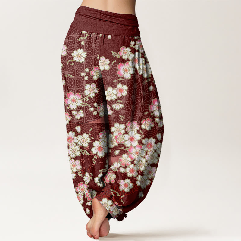 Pantalon sarouel à taille élastique pour femme, motif Buddha Stones, fleurs de cerisier roses et étoiles à six branches - image 2