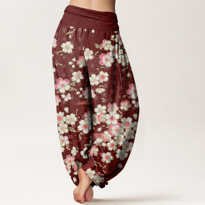 Pantalon sarouel à taille élastique pour femme, motif Buddha Stones, fleurs de cerisier roses et étoiles à six branches - image 2