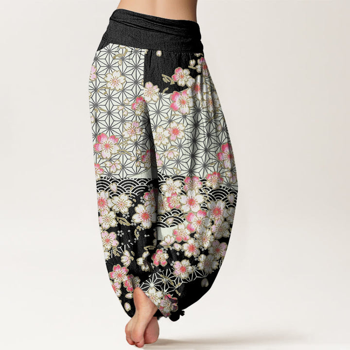 Pantalon sarouel à taille élastique pour femme, motif Buddha Stones, fleurs de cerisier roses et étoiles à six branches - image 6