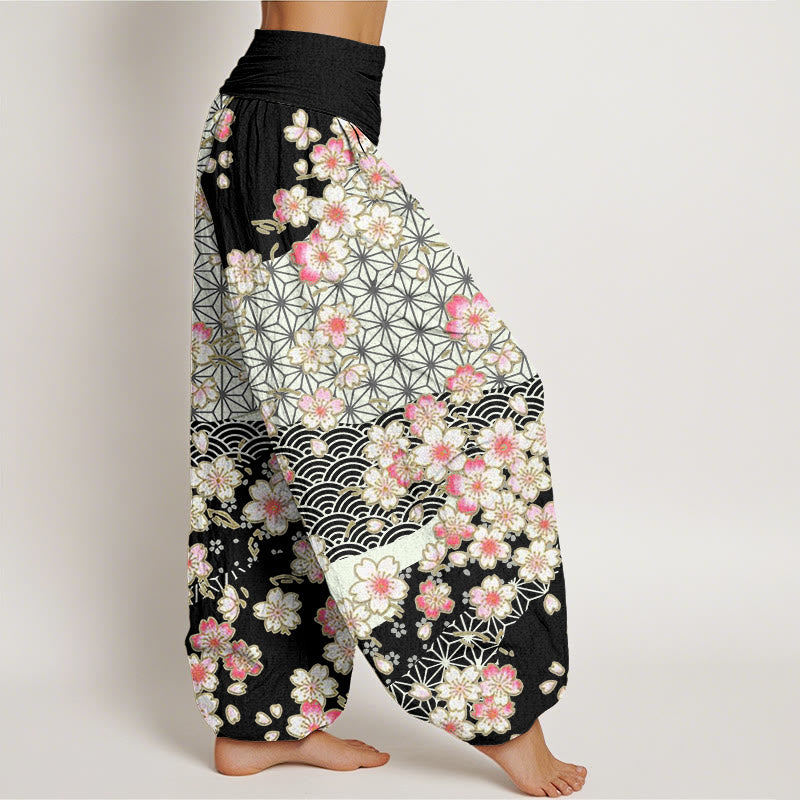 Pantalon sarouel à taille élastique pour femme, motif Buddha Stones, fleurs de cerisier roses et étoiles à six branches - image 7