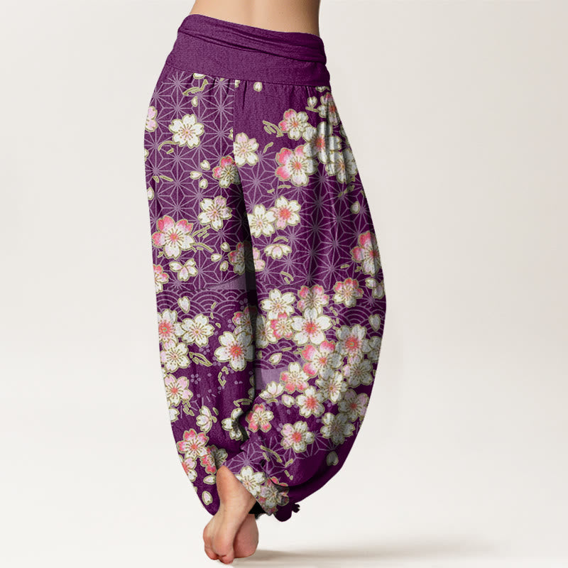Pantalon sarouel à taille élastique pour femme, motif Buddha Stones, fleurs de cerisier roses et étoiles à six branches - image 9