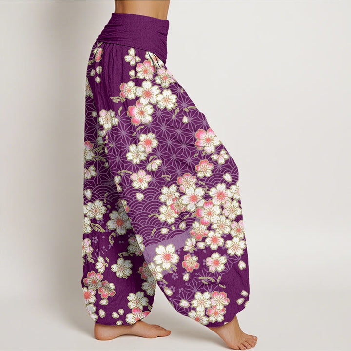 Pantalon sarouel à taille élastique pour femme, motif Buddha Stones, fleurs de cerisier roses et étoiles à six branches - image 10
