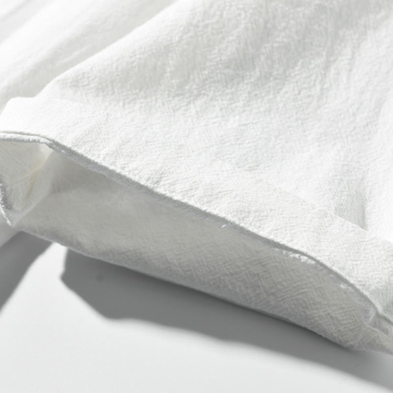 Chemise homme en coton et lin à manches courtes et demi-bouton contrastés avec poches et motif Buddha Stones - image 4