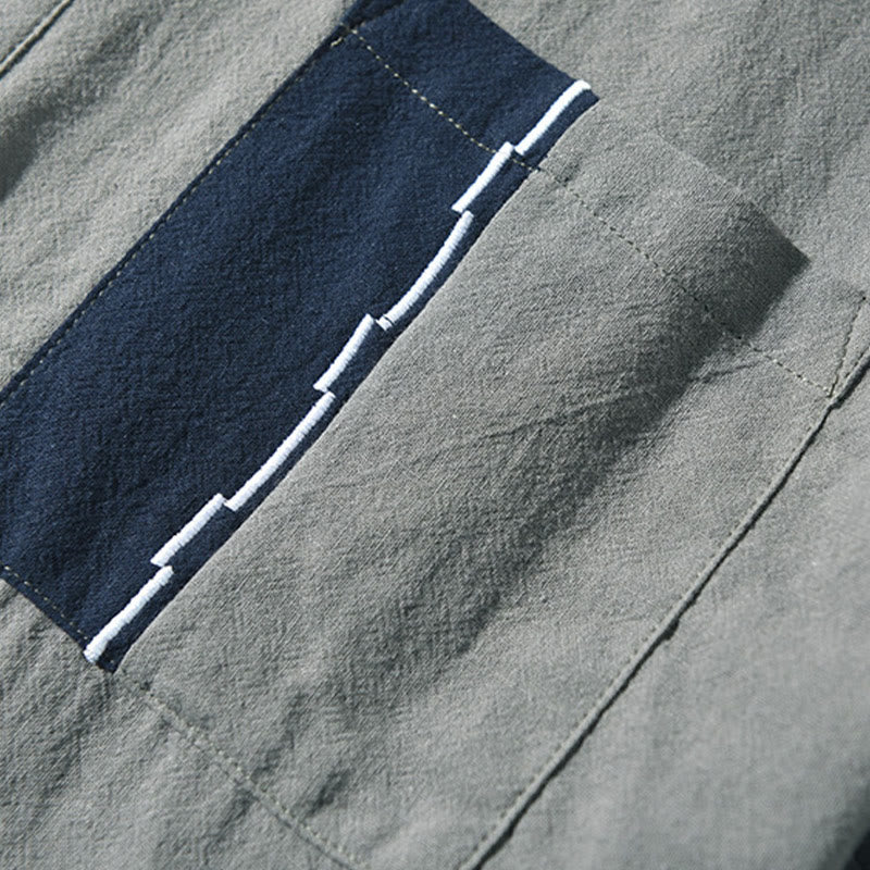 Chemise homme en coton et lin à manches courtes et demi-bouton contrastés avec poches et motif Buddha Stones - image 9