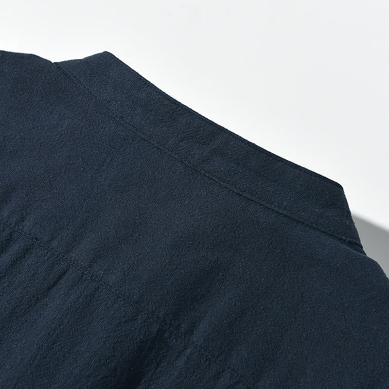 Chemise homme en coton et lin à manches courtes et demi-bouton contrastés avec poches et motif Buddha Stones - image 15