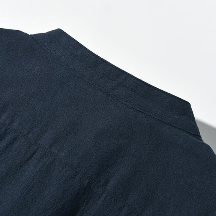 Chemise homme en coton et lin à manches courtes et demi-bouton contrastés avec poches et motif Buddha Stones - image 15