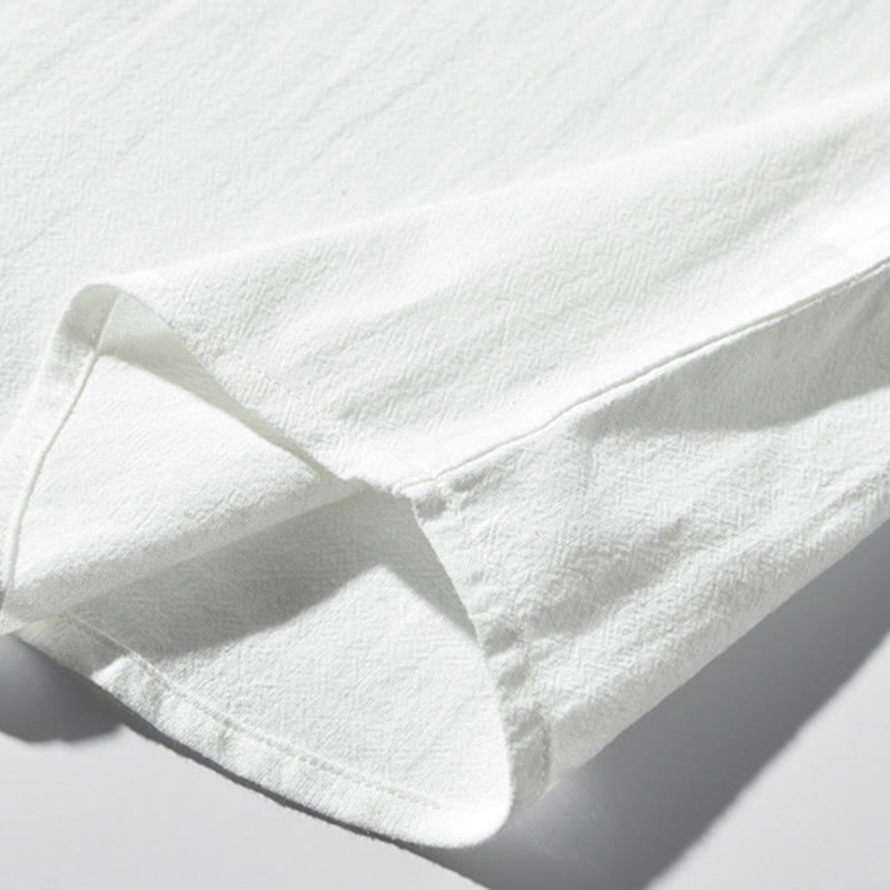 Chemise homme en coton et lin à manches courtes et demi-bouton contrastés avec poches et motif Buddha Stones - image 5