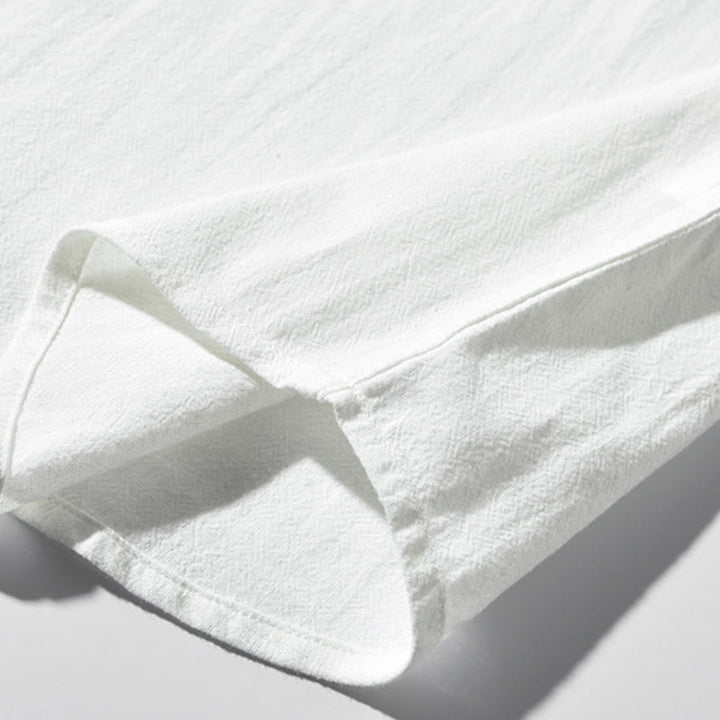 Chemise homme en coton et lin à manches courtes et demi-bouton contrastés avec poches et motif Buddha Stones - image 5