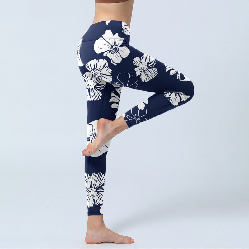 Leggings de sport à imprimé Buddha Stones et grands pétales blancs pour femme - image 4