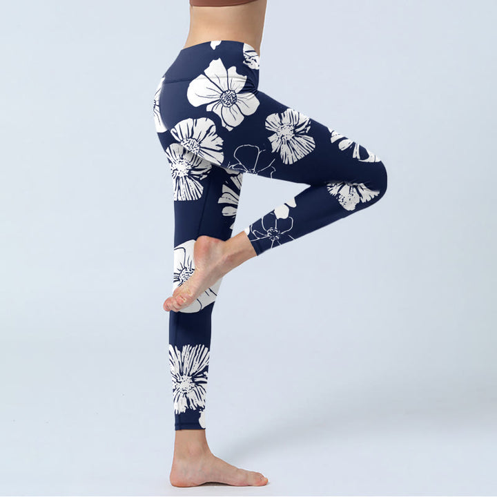Leggings de sport à imprimé Buddha Stones et grands pétales blancs pour femme - image 4