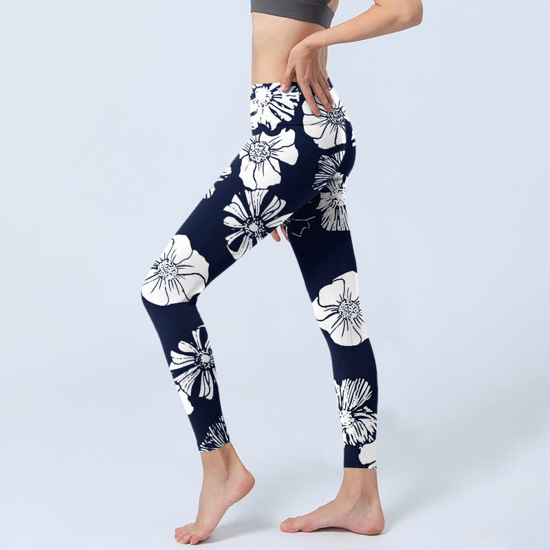 Leggings de sport à imprimé Buddha Stones et grands pétales blancs pour femme - image 3