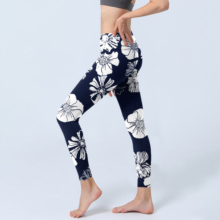 Leggings de sport à imprimé Buddha Stones et grands pétales blancs pour femme - image 3