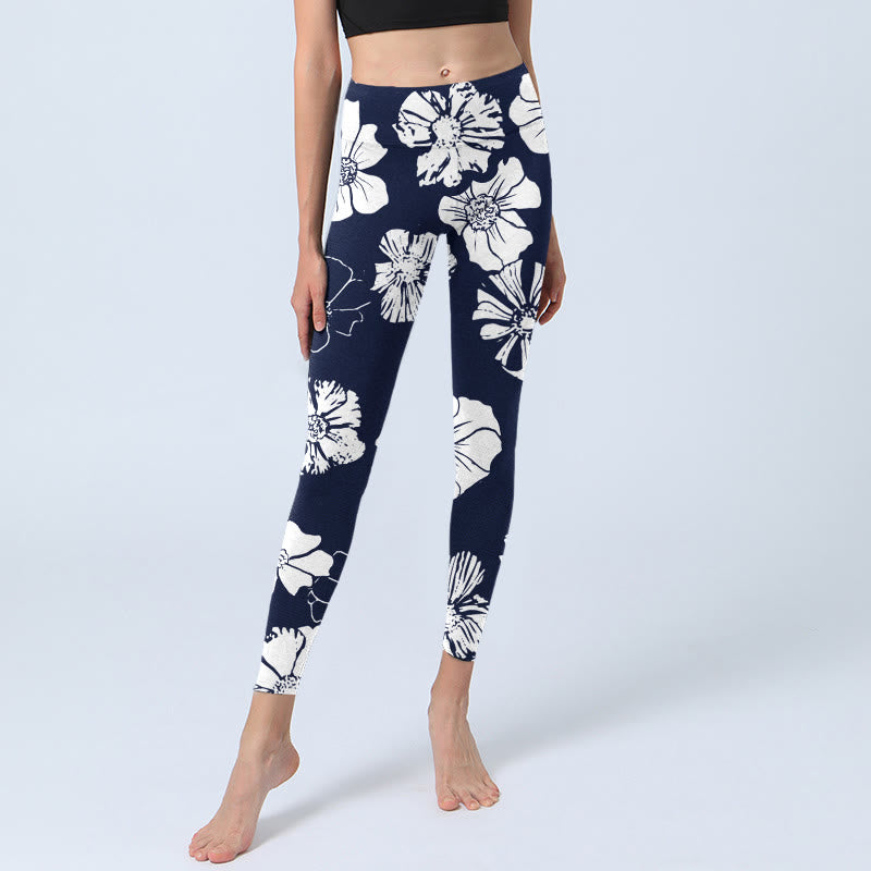 Leggings de sport à imprimé Buddha Stones et grands pétales blancs pour femme - image 6