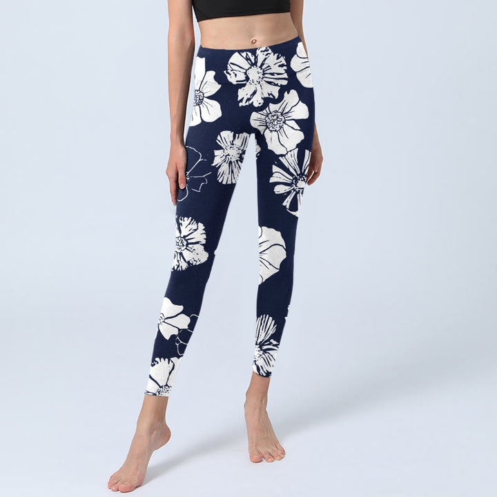 Leggings de sport à imprimé Buddha Stones et grands pétales blancs pour femme - image 6