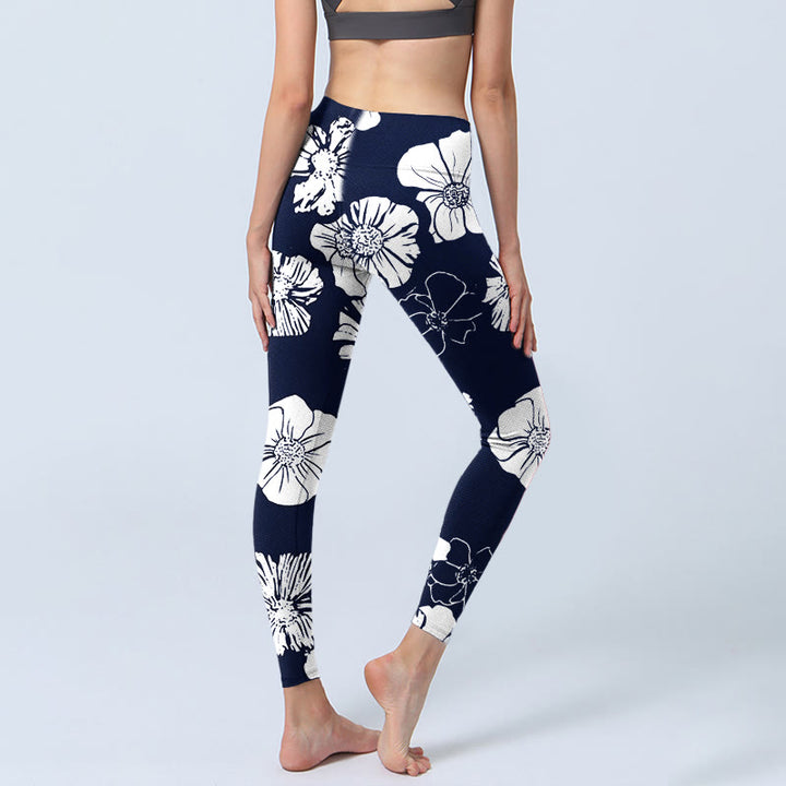 Leggings de sport à imprimé Buddha Stones et grands pétales blancs pour femme - image 5