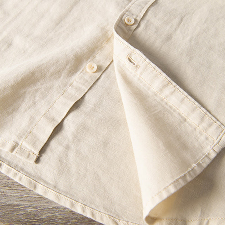 Chemise décontractée à manches courtes en coton et lin pour homme, avec Buddha Stones simples et col montant, avec poches avant - image 16