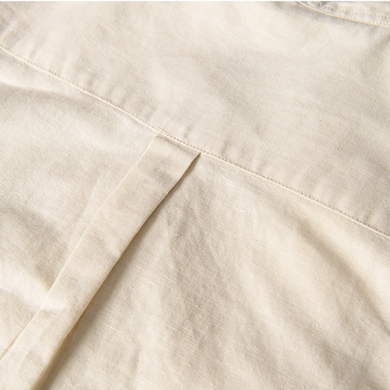 Chemise décontractée à manches courtes en coton et lin pour homme, avec Buddha Stones simples et col montant, avec poches avant - image 14