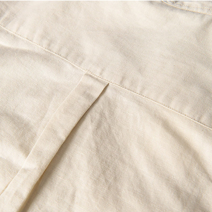 Chemise décontractée à manches courtes en coton et lin pour homme, avec Buddha Stones simples et col montant, avec poches avant - image 14