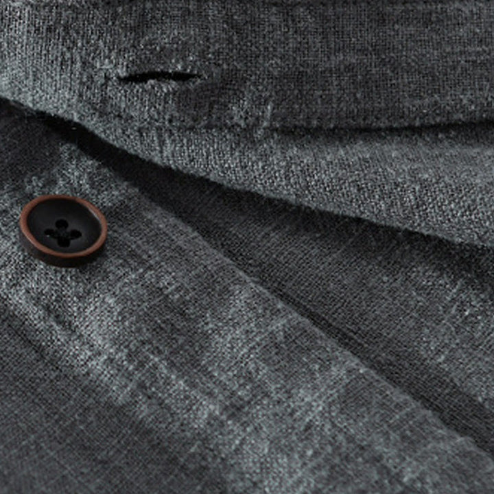 Chemise homme à manches longues en coton et lin avec poches, col montant et boutons simples, motif Buddha Stones , printemps - image 18