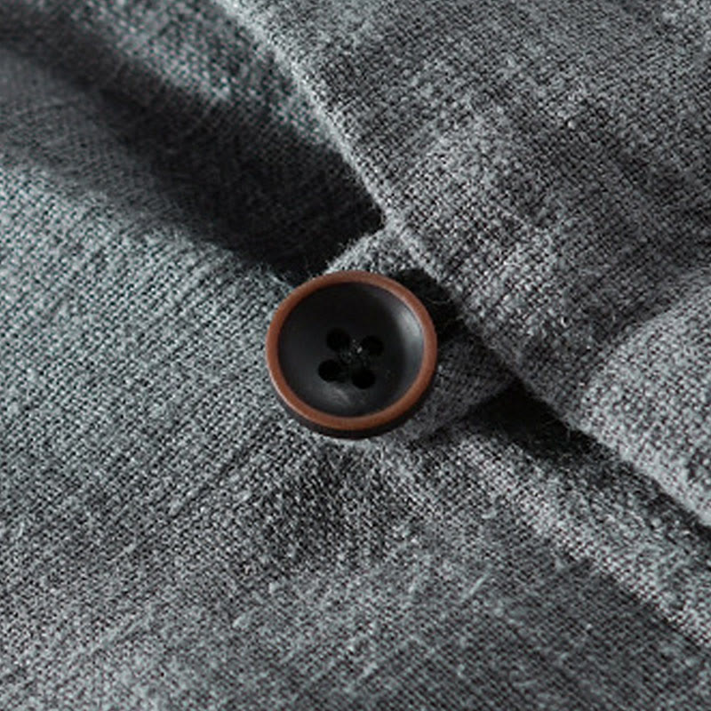 Chemise homme à manches longues en coton et lin avec poches, col montant et boutons simples, motif Buddha Stones , printemps - image 19