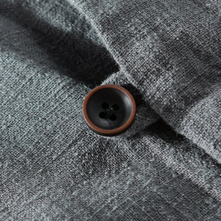 Chemise homme à manches longues en coton et lin avec poches, col montant et boutons simples, motif Buddha Stones , printemps - image 19
