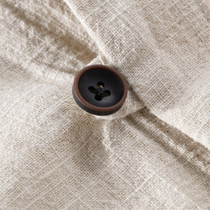 Chemise homme à manches longues en coton et lin avec poches, col montant et boutons simples, motif Buddha Stones , printemps - image 3
