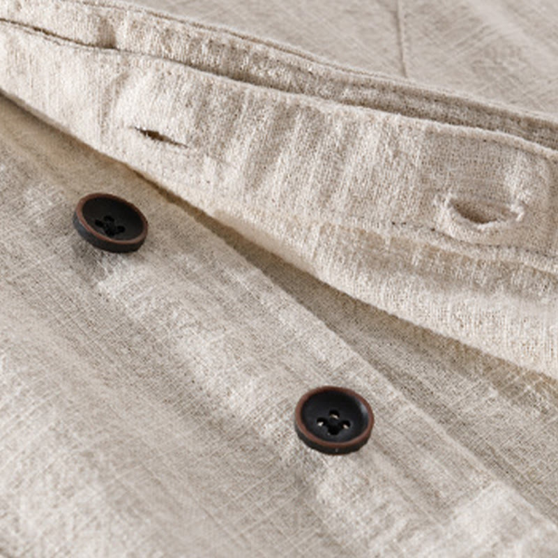 Chemise homme à manches longues en coton et lin avec poches, col montant et boutons simples, motif Buddha Stones , printemps - image 4