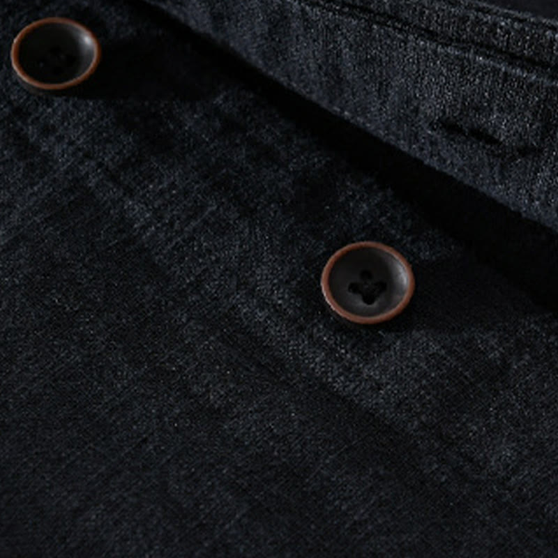 Chemise homme à manches longues en coton et lin avec poches, col montant et boutons simples, motif Buddha Stones , printemps - image 11