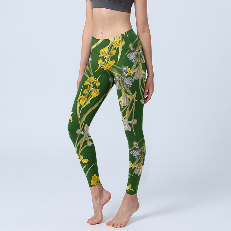 Leggings de sport à imprimé iris vert Buddha Stones pour femme, pantalon de yoga - Vert forêt - US18，UK/AU22，EU50 (4XL) - image 0