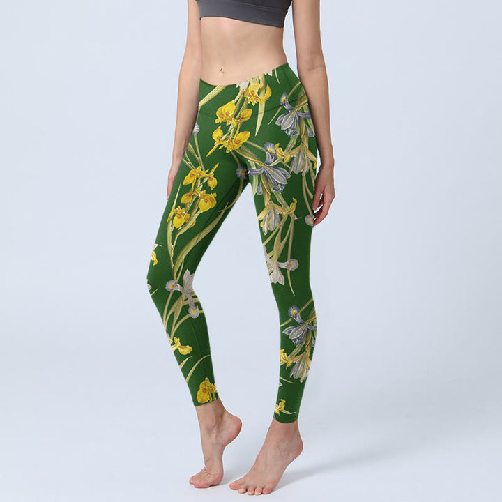 Leggings de sport à imprimé iris vert Buddha Stones pour femme, pantalon de yoga - Vert forêt - US18，UK/AU22，EU50 (4XL) - image 0