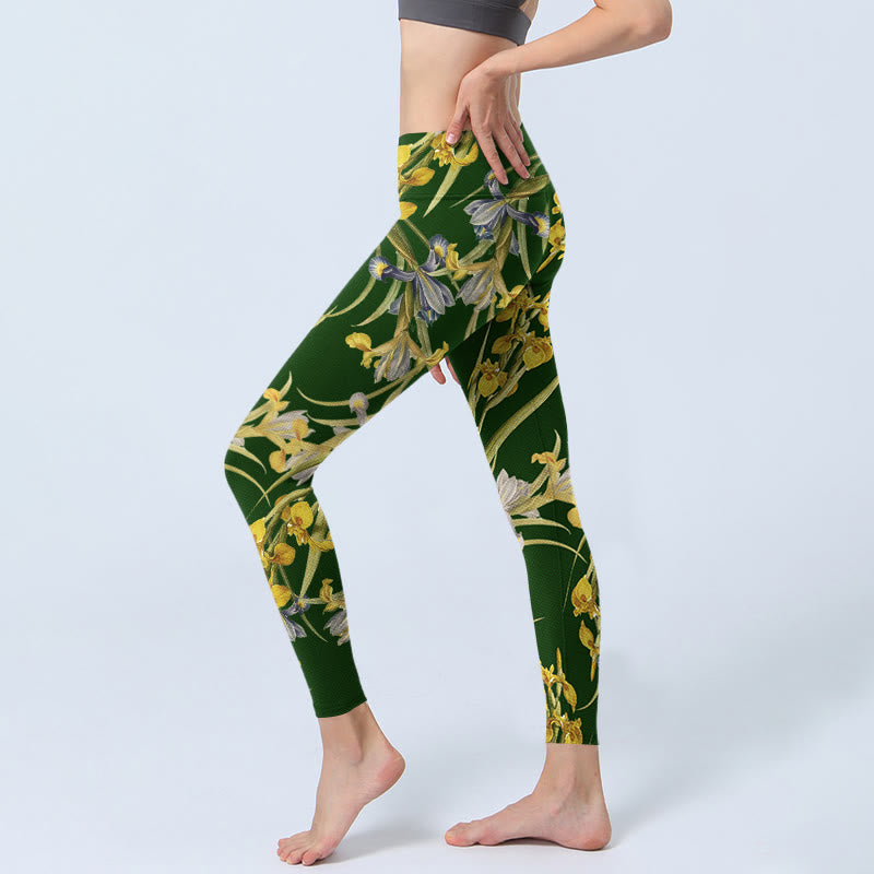 Leggings de sport à imprimé iris vert Buddha Stones pour femme, pantalon de yoga - image 3