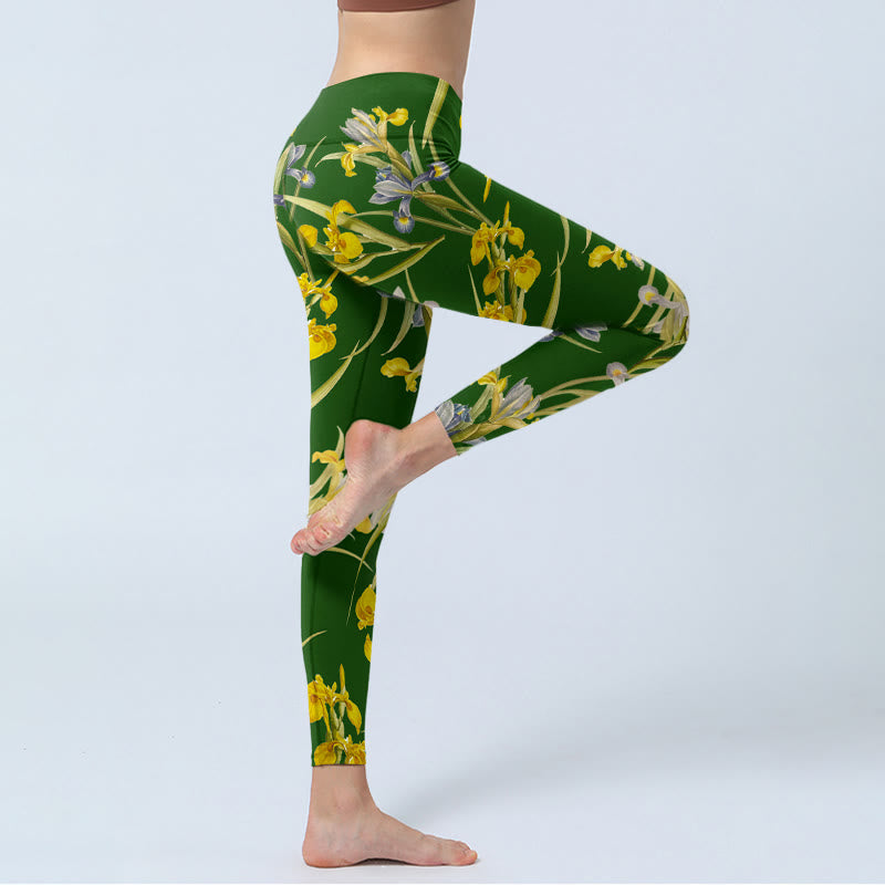 Leggings de sport à imprimé iris vert Buddha Stones pour femme, pantalon de yoga - image 4