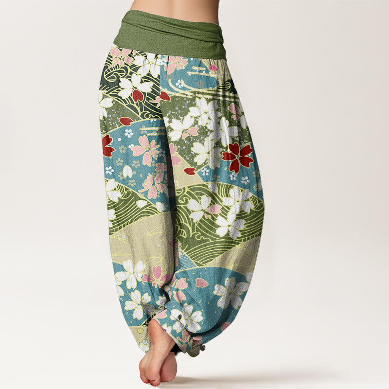 Pantalon sarouel à taille élastique pour femme, motif fleurs colorées et Buddha Stones , en forme d'éventail - image 2