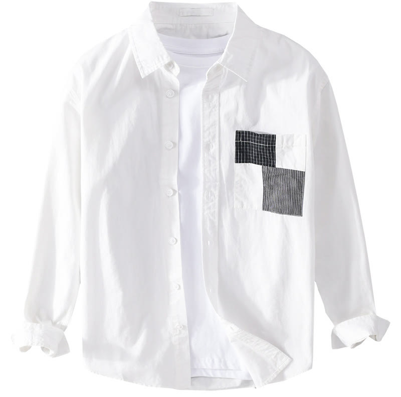 Chemise à manches longues en coton et lin avec poches pour homme, motif patchwork, motif Buddha Stones Spring Daily Line - image 14