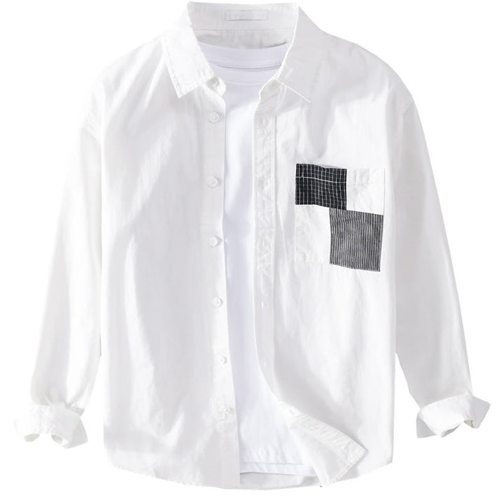 Chemise à manches longues en coton et lin avec poches pour homme, motif patchwork, motif Buddha Stones Spring Daily Line - image 14
