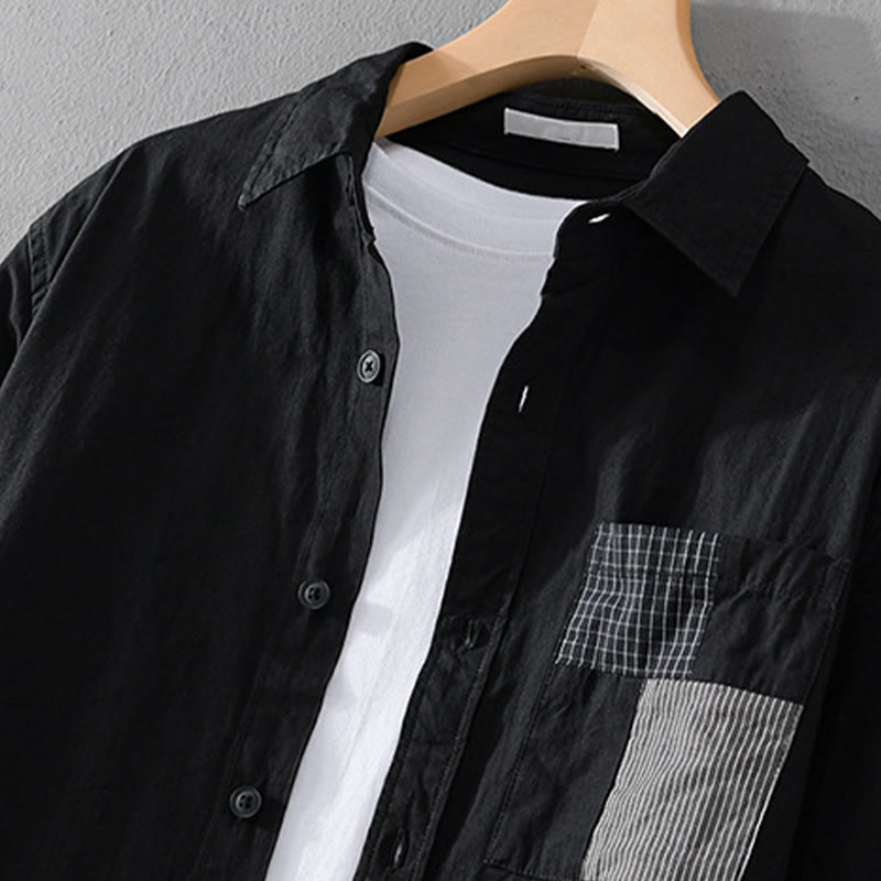 Chemise à manches longues en coton et lin avec poches pour homme, motif patchwork, motif Buddha Stones Spring Daily Line - image 16
