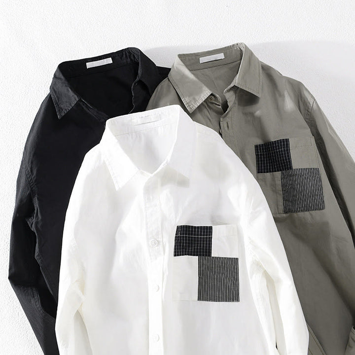 Chemise à manches longues en coton et lin avec poches pour homme, motif patchwork, motif Buddha Stones Spring Daily Line - image 22
