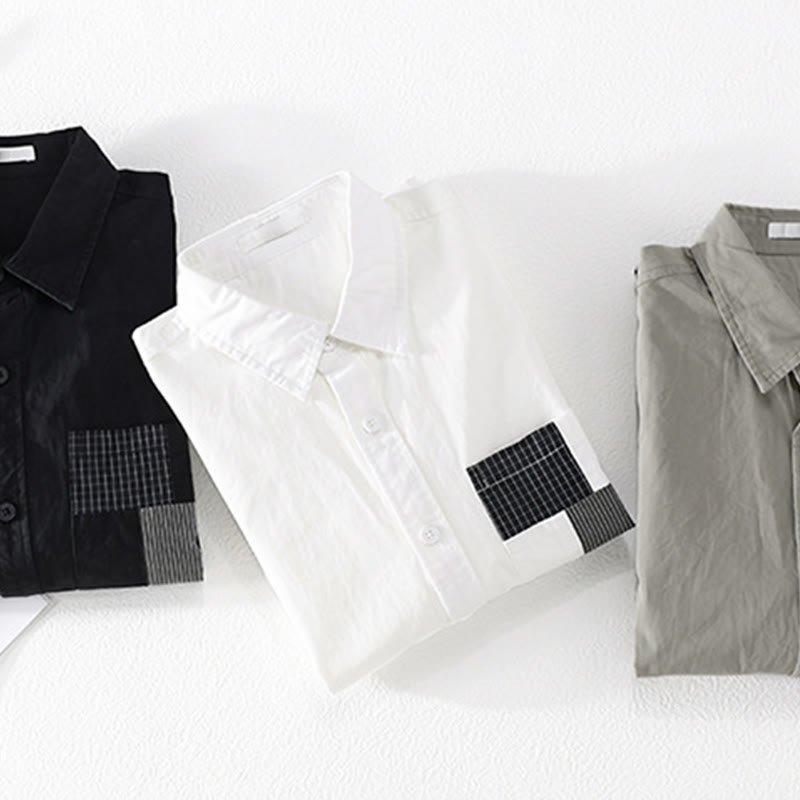 Chemise à manches longues en coton et lin avec poches pour homme, motif patchwork, motif Buddha Stones Spring Daily Line - image 23