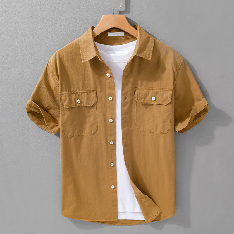 Chemise à manches courtes en coton et lin avec poches pour homme, motif Buddha Stones Daily, couleur pure - Verge d'or - US/UK/AU42，EU52 (3XL) - image 13