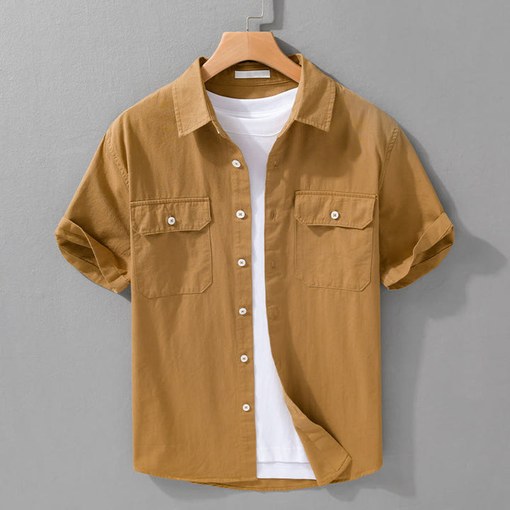 Chemise à manches courtes en coton et lin avec poches pour homme, motif Buddha Stones Daily, couleur pure - Verge d'or - US/UK/AU42，EU52 (3XL) - image 13