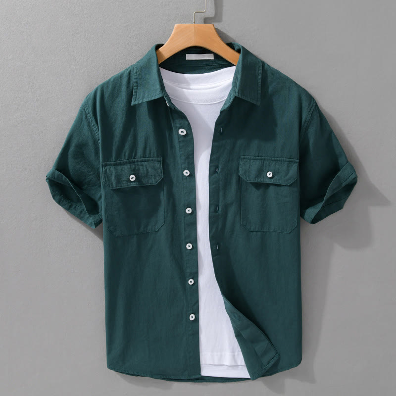 Chemise à manches courtes en coton et lin avec poches pour homme, motif Buddha Stones Daily, couleur pure - Gris ardoise foncé - US/UK/AU42，EU52 (3XL) - image 9