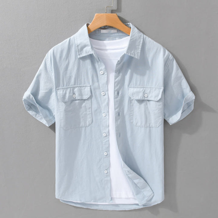 Chemise à manches courtes en coton et lin avec poches pour homme, motif Buddha Stones Daily, couleur pure - Bleu clair - US/UK/AU42，EU52 (3XL) - image 2