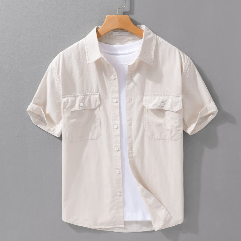 Chemise à manches courtes en coton et lin avec poches pour homme, motif Buddha Stones Daily, couleur pure - Beige - US/UK/AU42，EU52 (3XL) - image 0