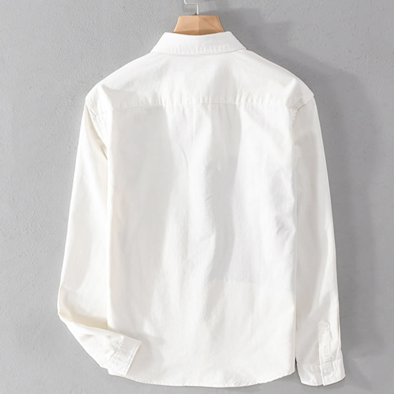 Chemise en coton et lin pour homme, avec poches, motif Buddha Stones, coutures contrastées, revers, manches longues et boutons - image 1